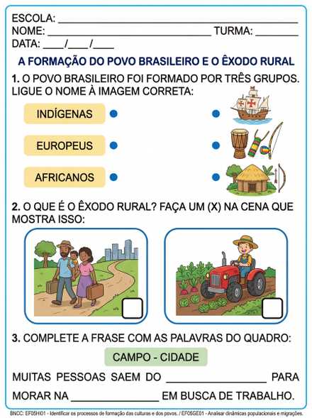 Atividade sobre povo brasileiro e êxodo rural
