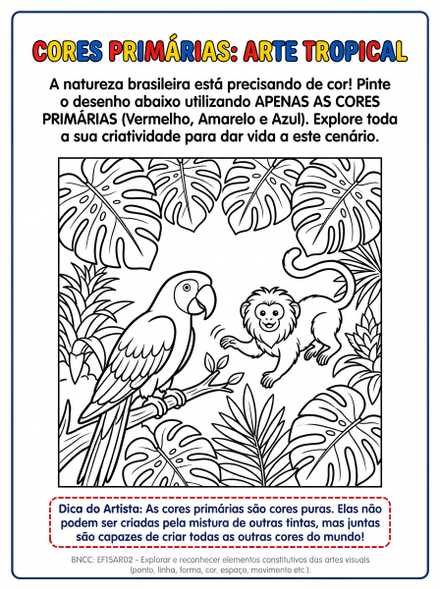 Cores primárias: arte tropical para colorir