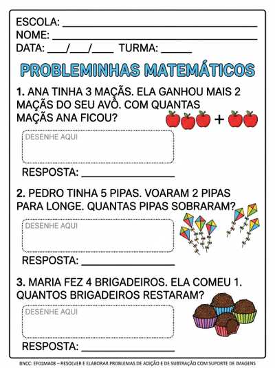 Probleminhas  para alfabetização com letra bastão