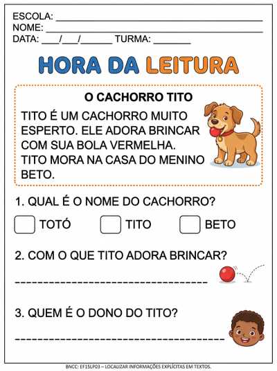 Textos com interpretação para 1° Ano com letra bastão