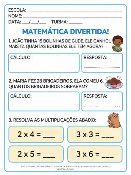 Probleminhas simples de adição subtração e tabuad…