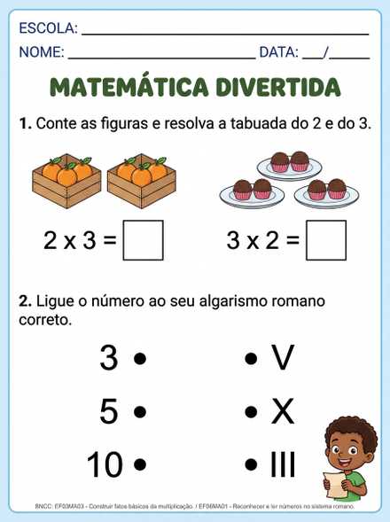 Atividade de tabuada do 2 e 3 e romanos até 10