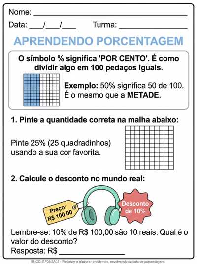 explicação adaptada para autismo porcentagem 8º ano