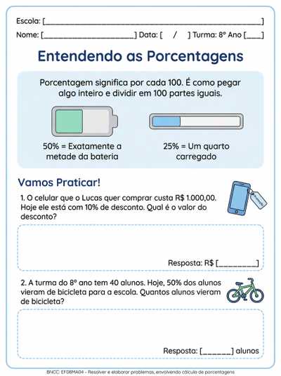 explicação adaptada para autismo porcentagem 8º ano