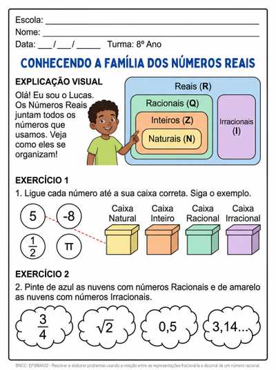 explicação adaptada para autismo conjunto dos números reais 8º ano