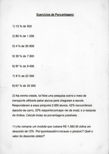 Lista de exercícios sobre Porcentagem (8º ano)